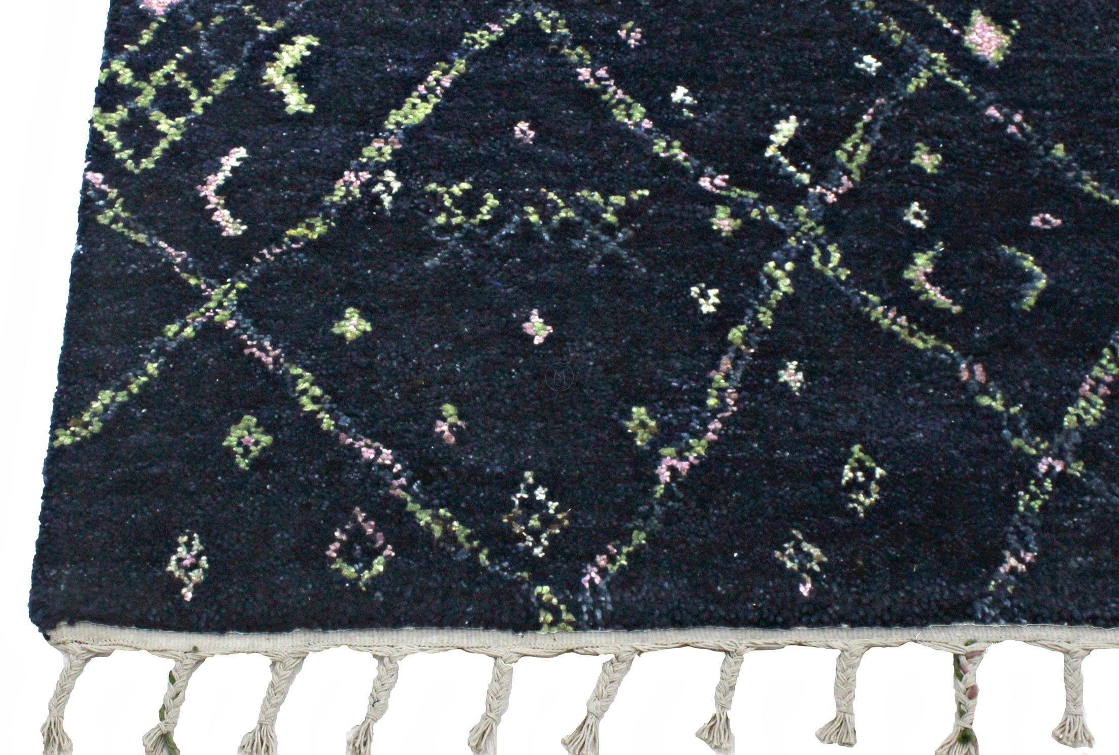 MAT Moroc Beni Traditional Geometric Knotted Navy/Multi Area Rug Carpet - Mat Living ,moroccan rugs,moroccan rugs dubai,moroccan rugs online