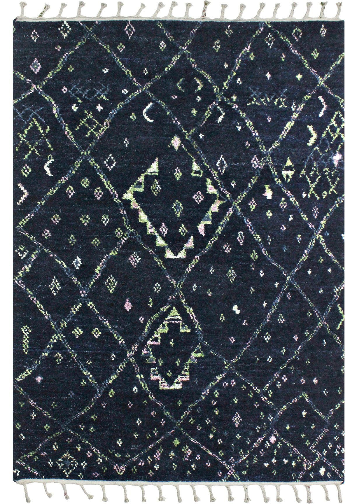 MAT Moroc Beni Traditional Geometric Knotted Navy/Multi Area Rug Carpet - Mat Living ,moroccan rugs,moroccan rugs dubai,moroccan rugs online