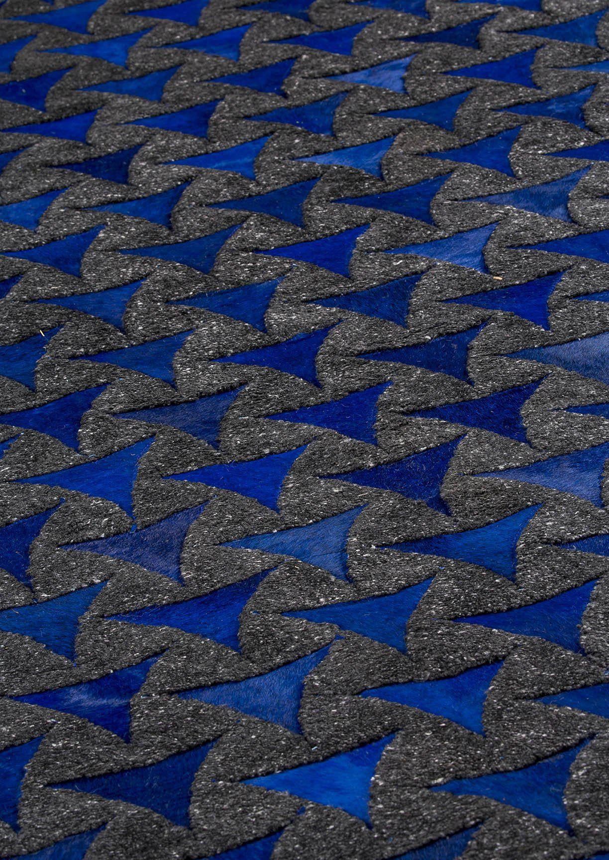 Luxury Geometric Contemporary Handmade Leather Tufted Rio Adhara Blue/Indigo Area Rug Carpet
