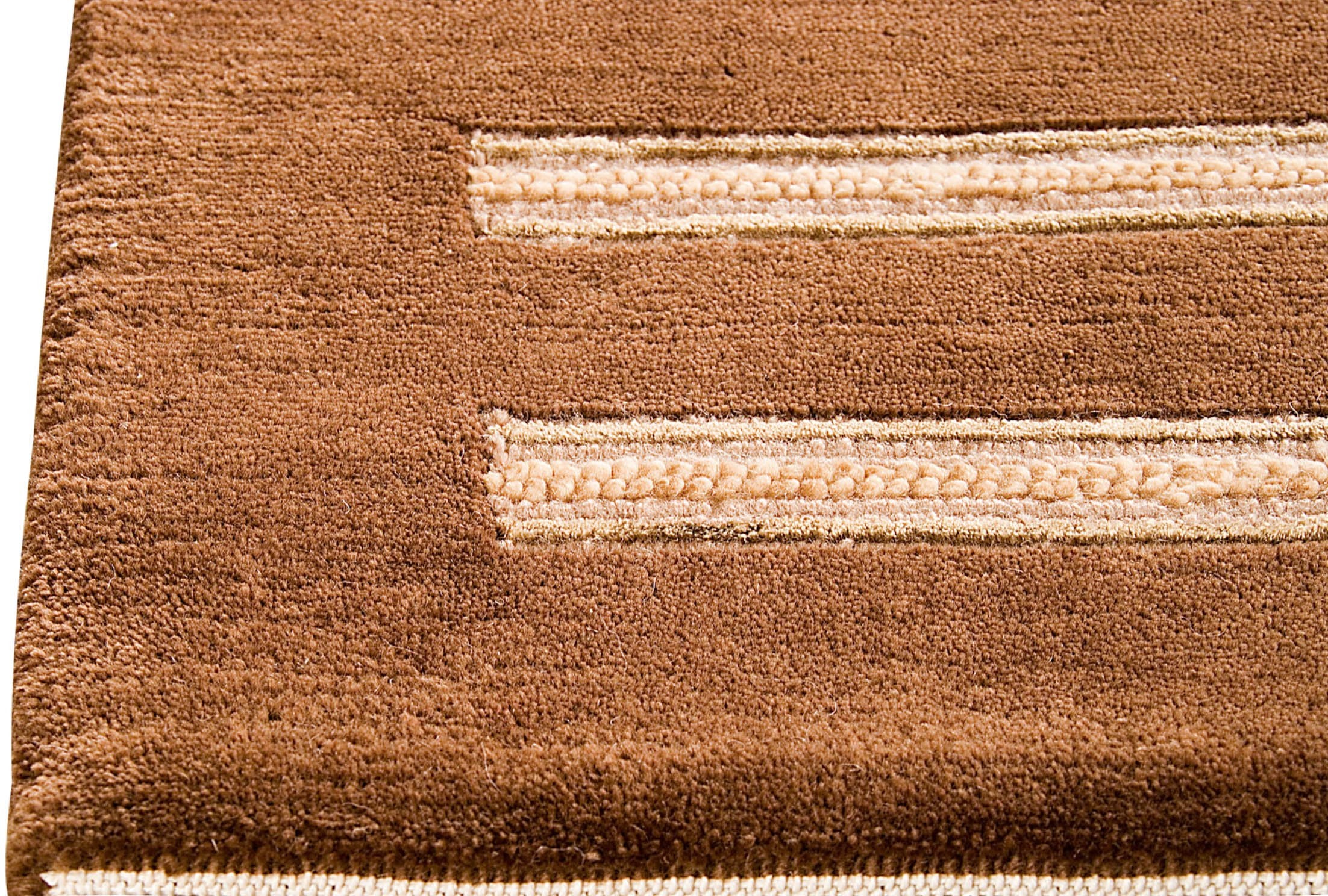 Hand Knotted Striated Pico Chicago Brown Area Rug Carpet