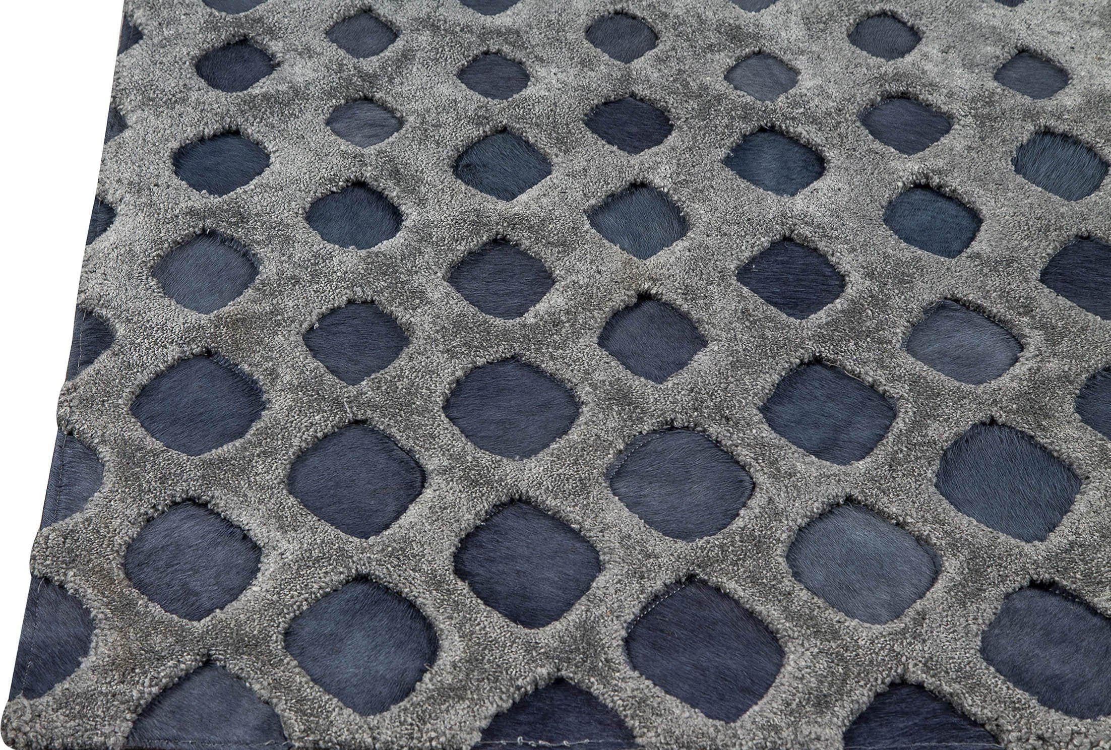 Luxury Geometric Contemporary Handmade Leather Tufted Rio Cursa Blue/Indigo Area Rug Carpet