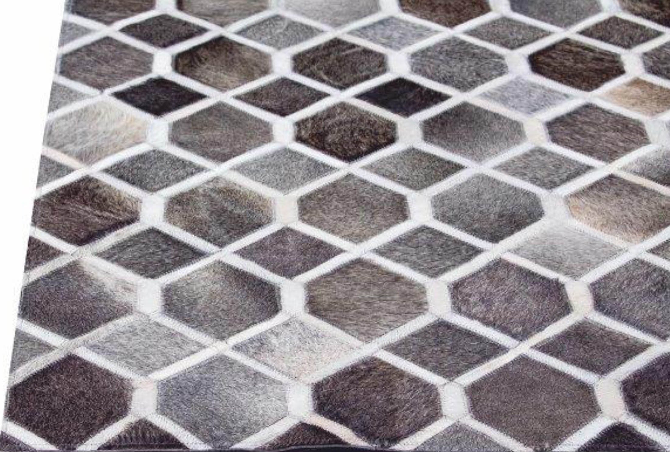 Luxury Geometric Contemporary Handmade Leather Gau Chess Beige/BrownArea Rug Carpet