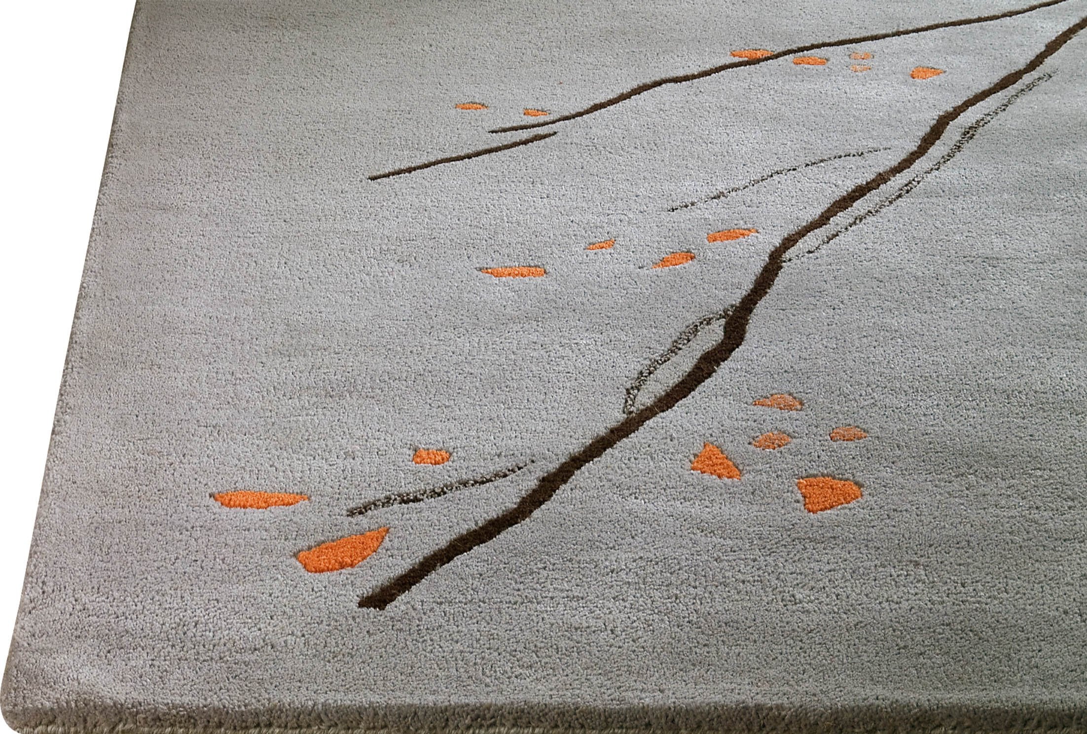 Hand-Tufted Abstract Floral Drawing Vinson Inari Grey/Orange Area Rug Carpet