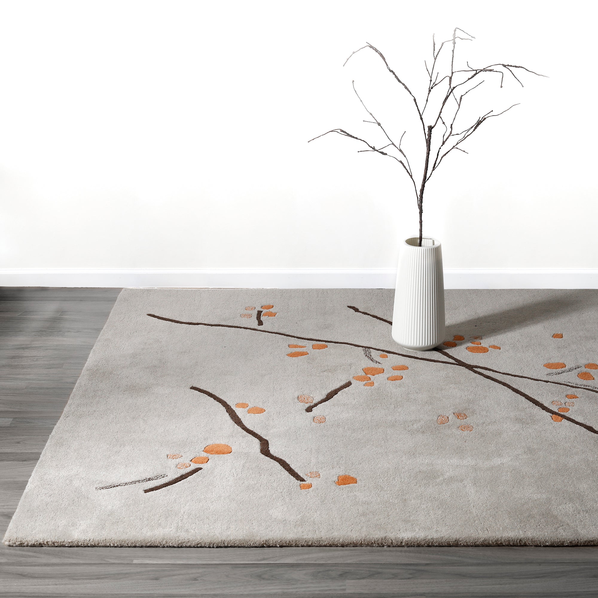 Hand-Tufted Abstract Floral Drawing Vinson Inari Grey/Orange Area Rug