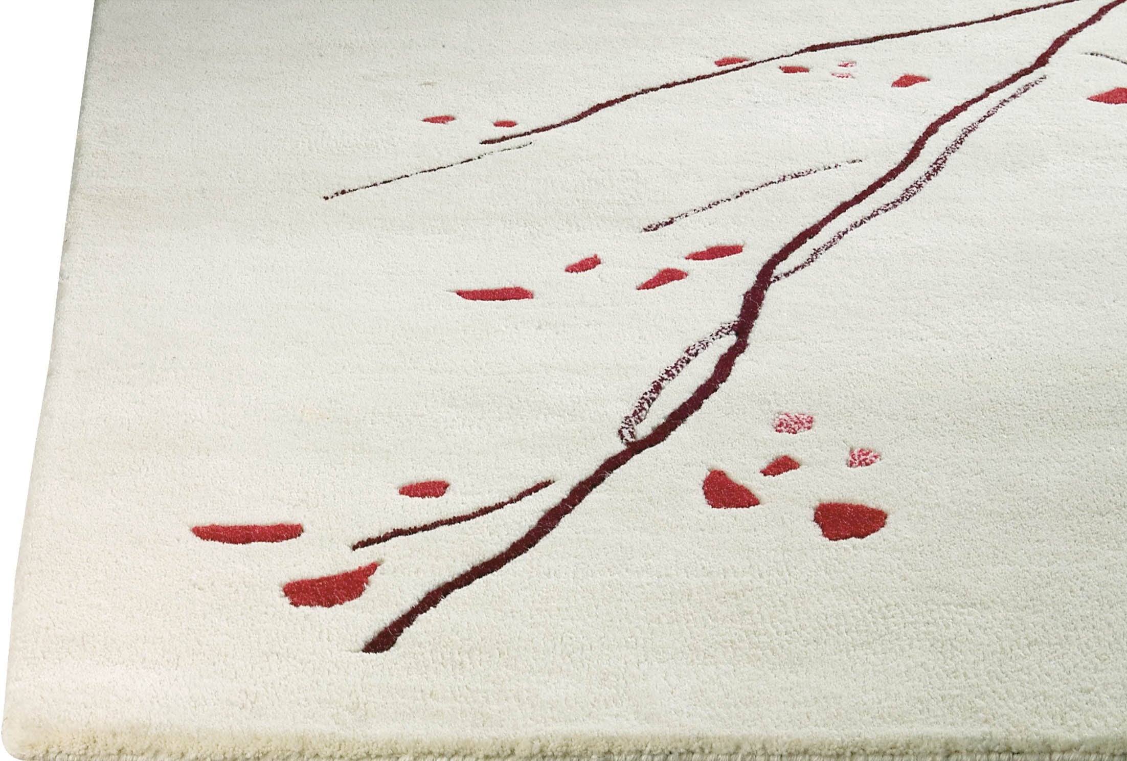 Hand-Tufted Abstract Floral Drawing Vinson Inari White/Red Area Rug Carpet