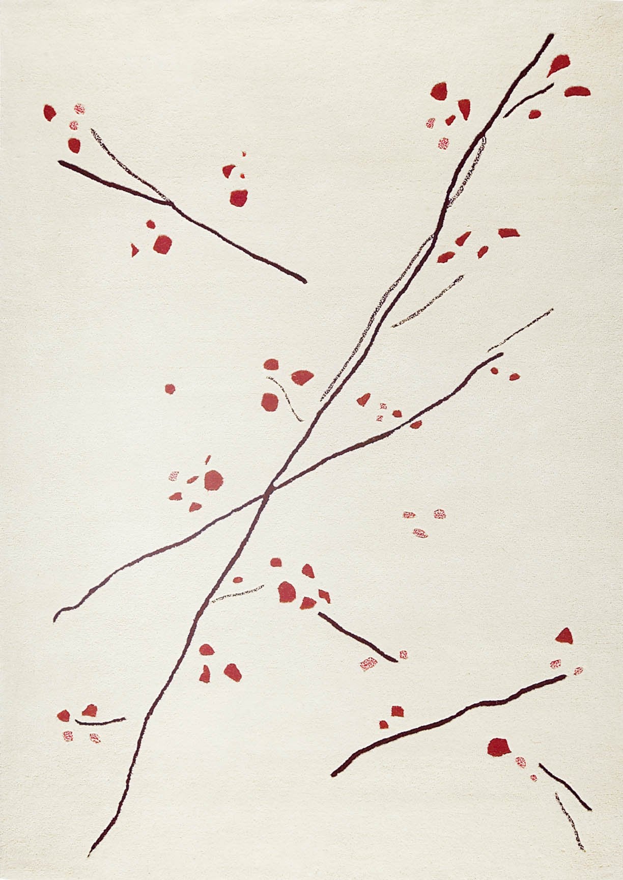 Hand-Tufted Abstract Floral Drawing Vinson Inari White/Red Area Rug Carpet