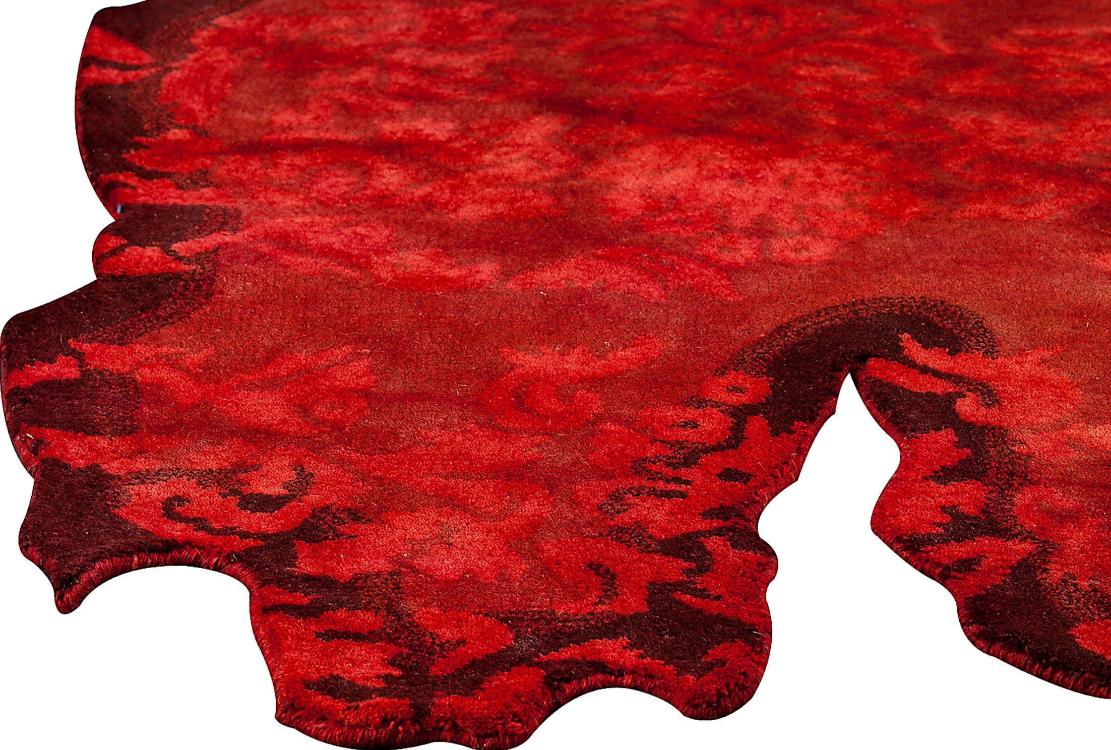 Vintage Luxury Contemporary Burnout Abstract Tufted Jalwa 1 Red Area Rug Carpet - Mat Living