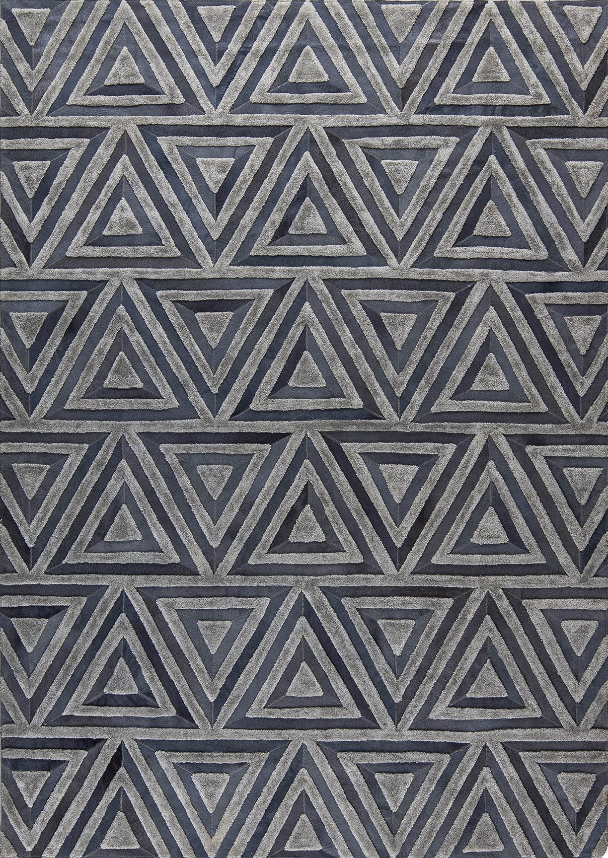 Luxury Geometric Contemporary Handmade Leather Tufted Rio Lyra Grey Area Rug Carpet - Mat Living