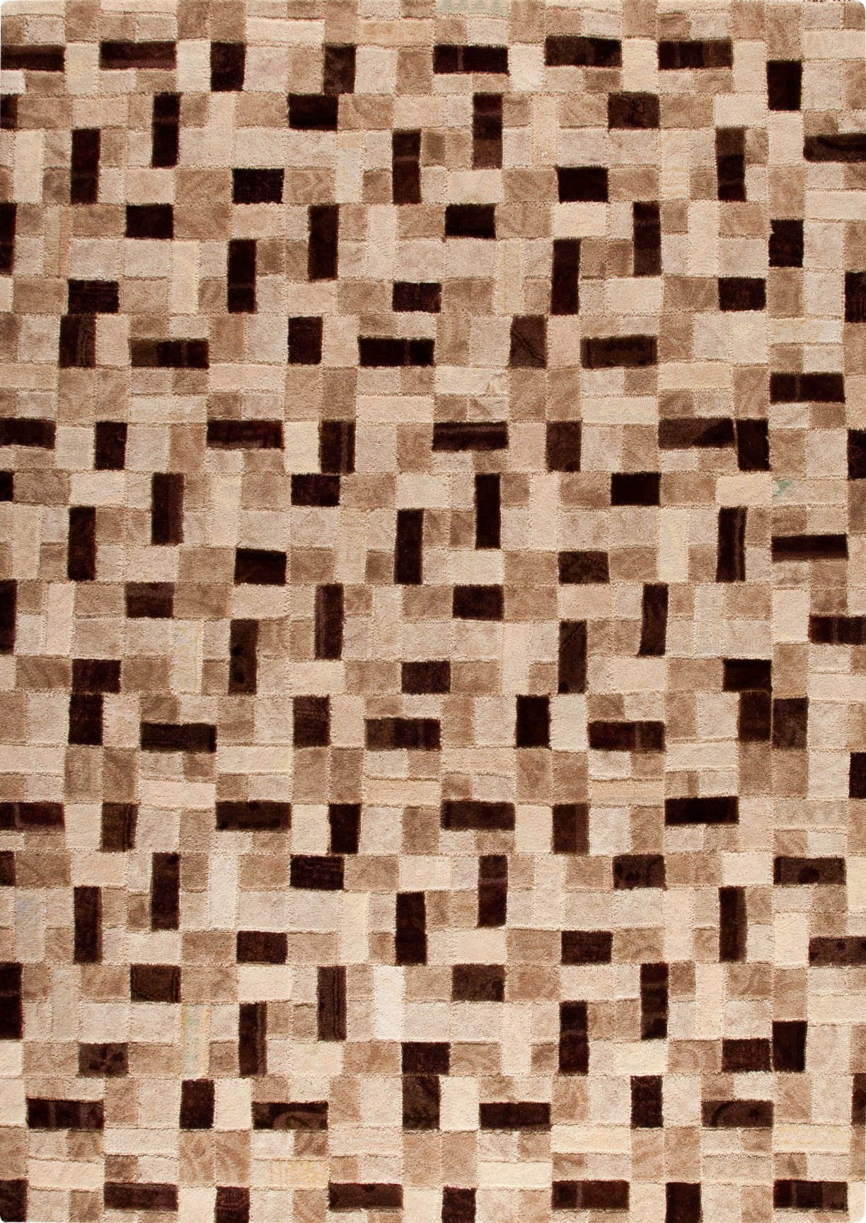 Vintage Luxury Contemporary patchwork Tufted Geometric Puzzle Beige/Brown Area Rug Carpet - Mat Living ,Puzzle Rug