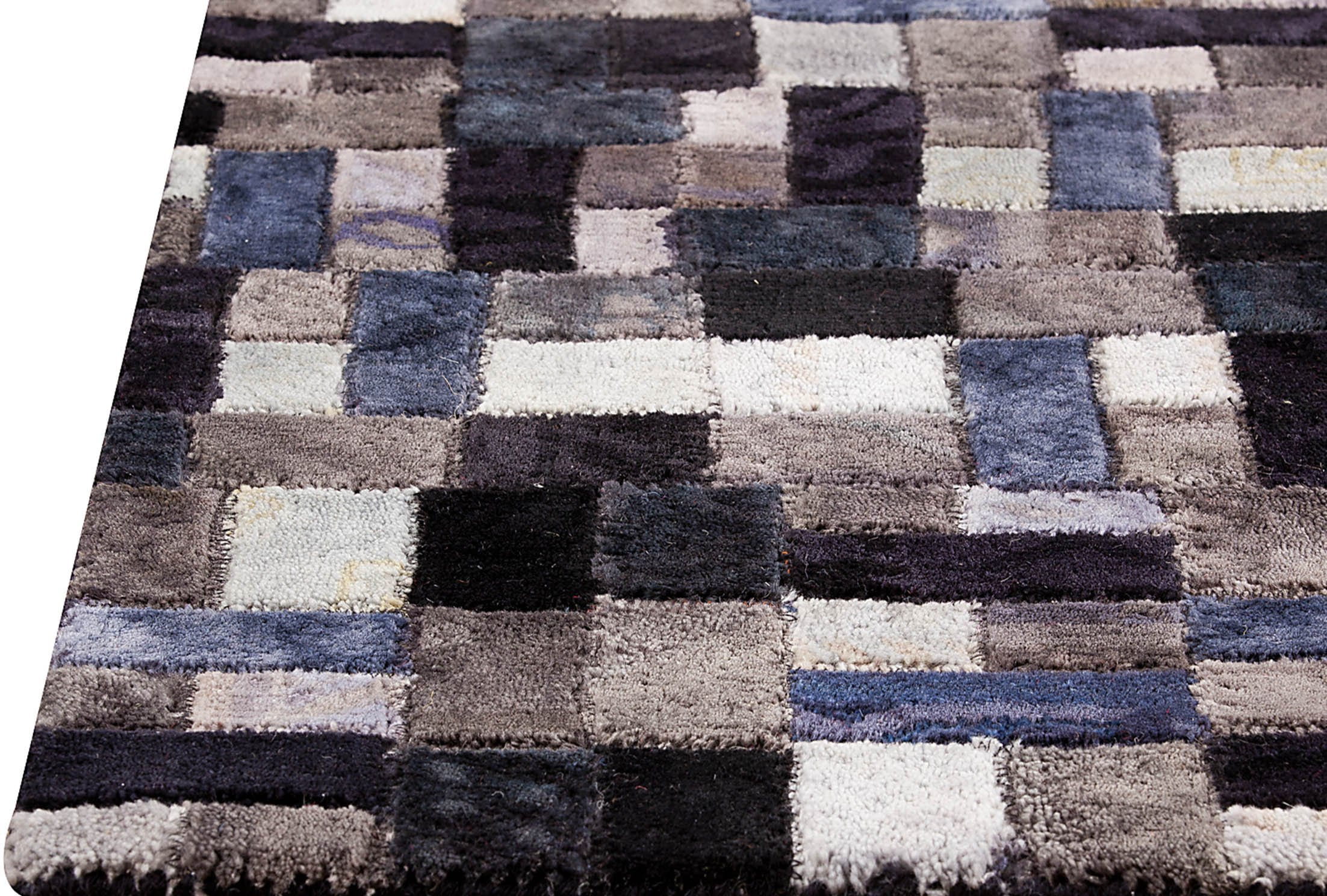 Vintage Luxury Contemporary patchwork Tufted Geometric Puzzle Grey Area Rug Carpet - Mat Living