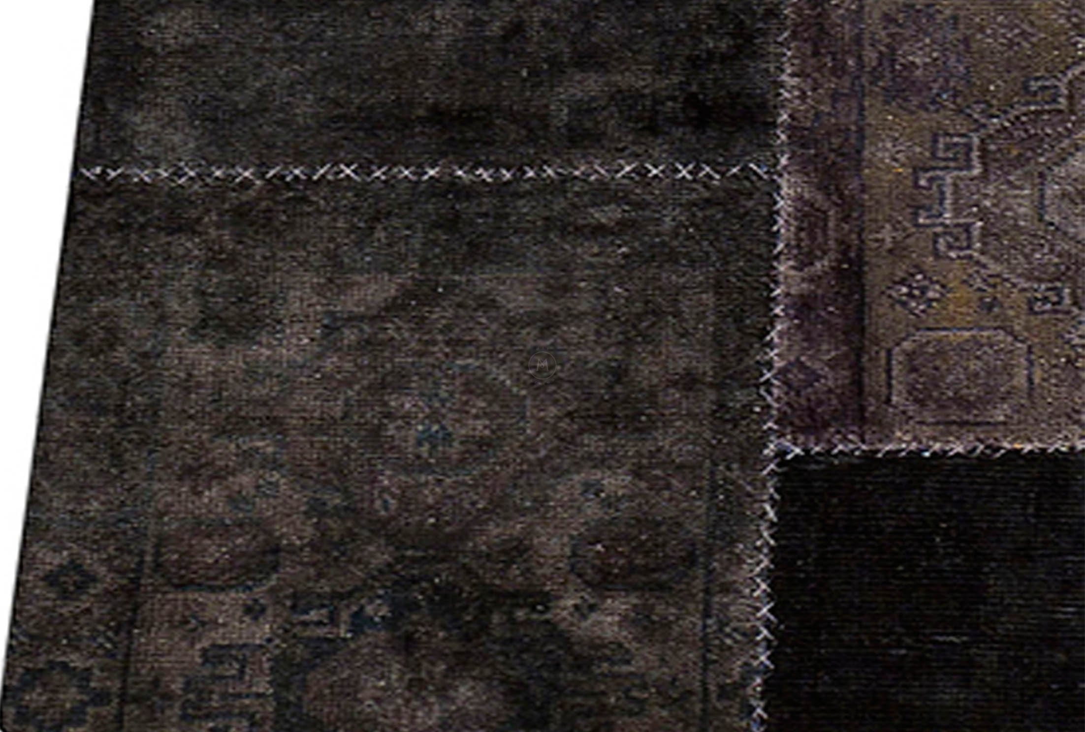 Vintage patchwork luxury Knotted Traditional Renaissance Black/Charcoal Area Rug Carpet - Mat Living
