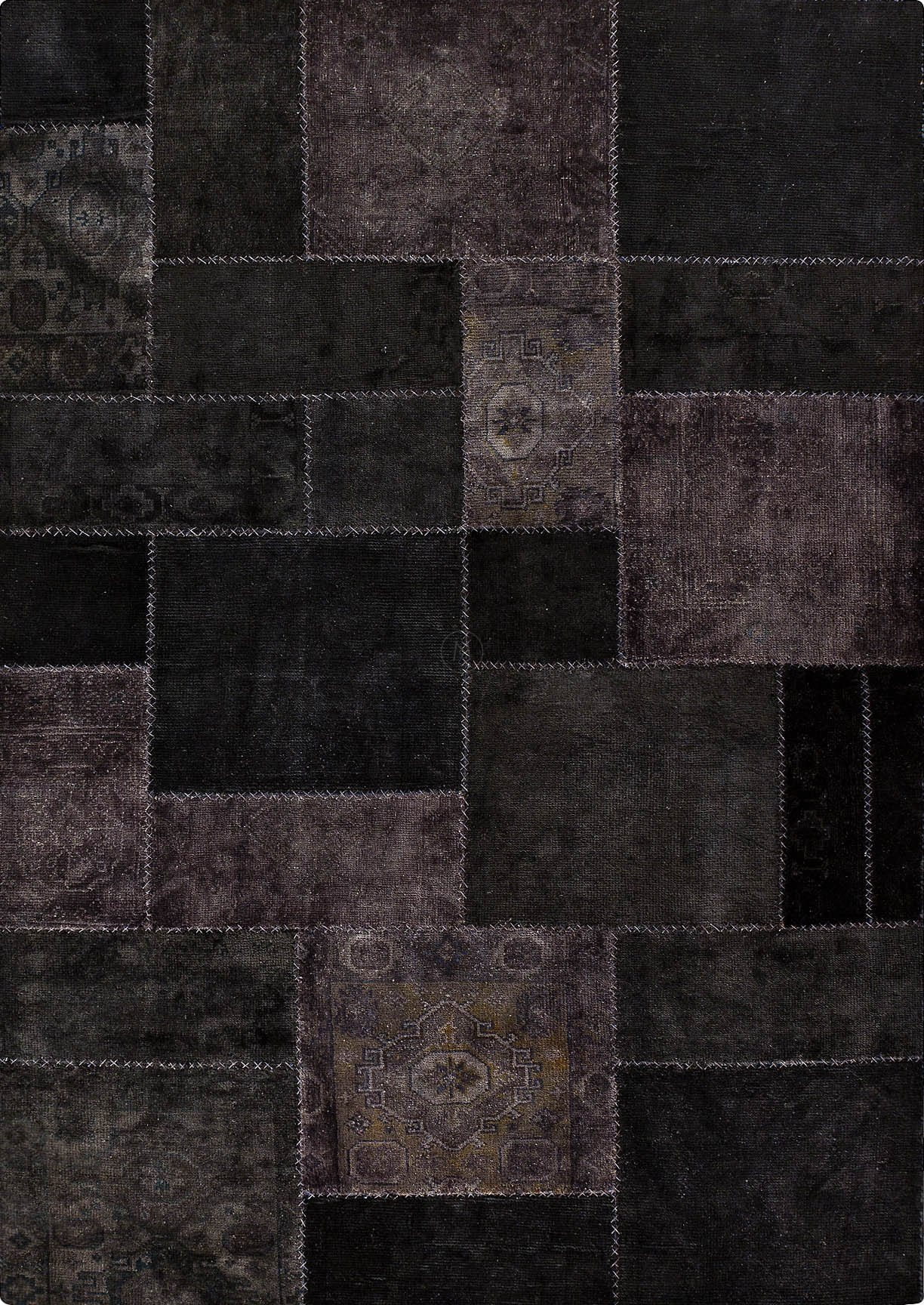 Vintage patchwork luxury Knotted Traditional Renaissance Black/Charcoal Area Rug Carpet - Mat Living