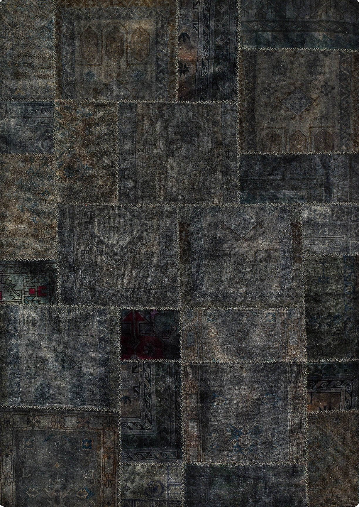 Vintage patchwork luxury Knotted Traditional Renaissance Grey Area Rug Carpet - Mat Living