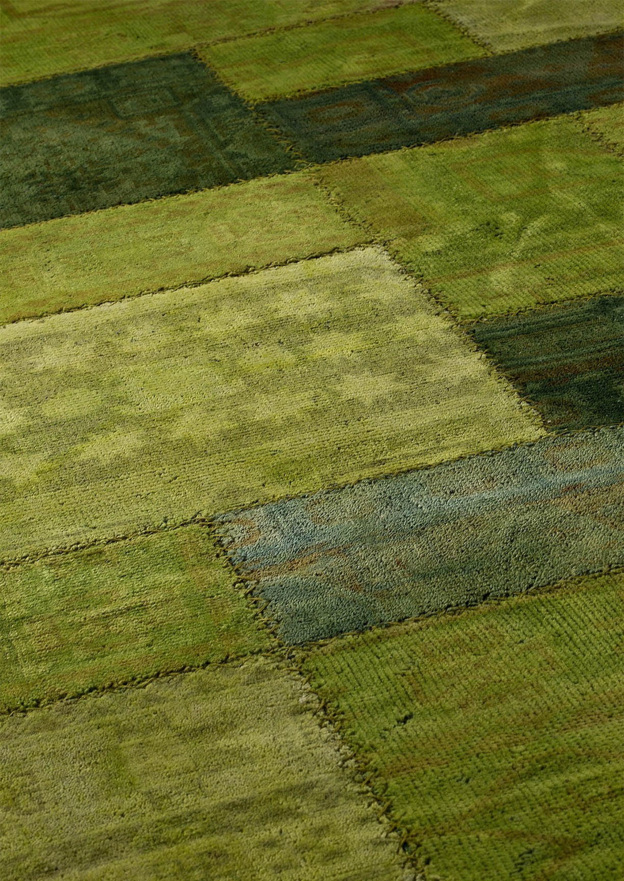 Vintage patchwork luxury Knotted Traditional Renaissance Green Area Rug Carpet - Mat Living