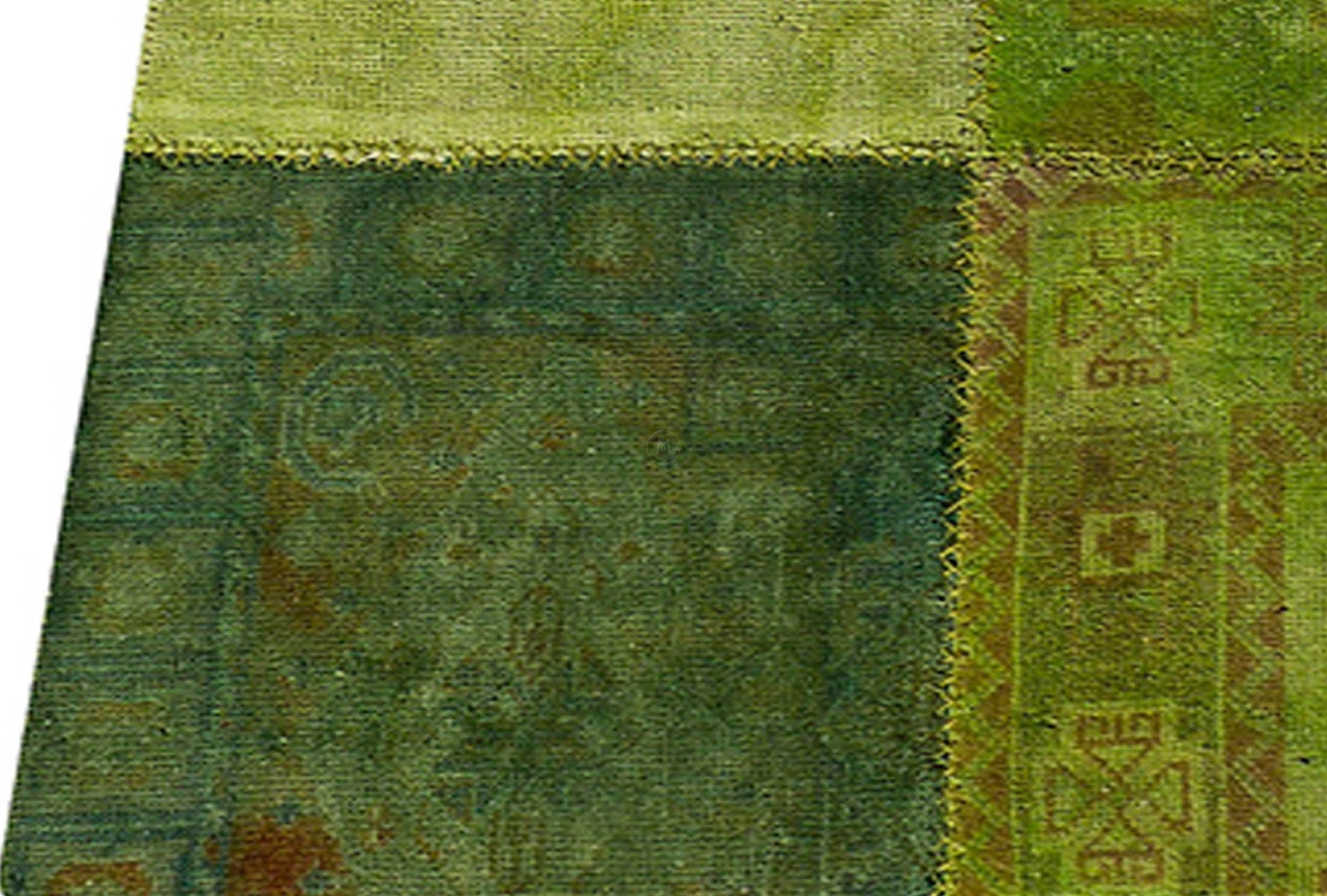 Vintage patchwork luxury Knotted Traditional Renaissance Green Area Rug Carpet - Mat Living