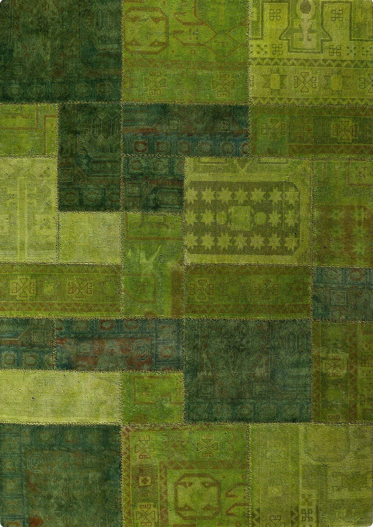 Vintage patchwork luxury Knotted Traditional Renaissance Green Area Rug Carpet - Mat Living