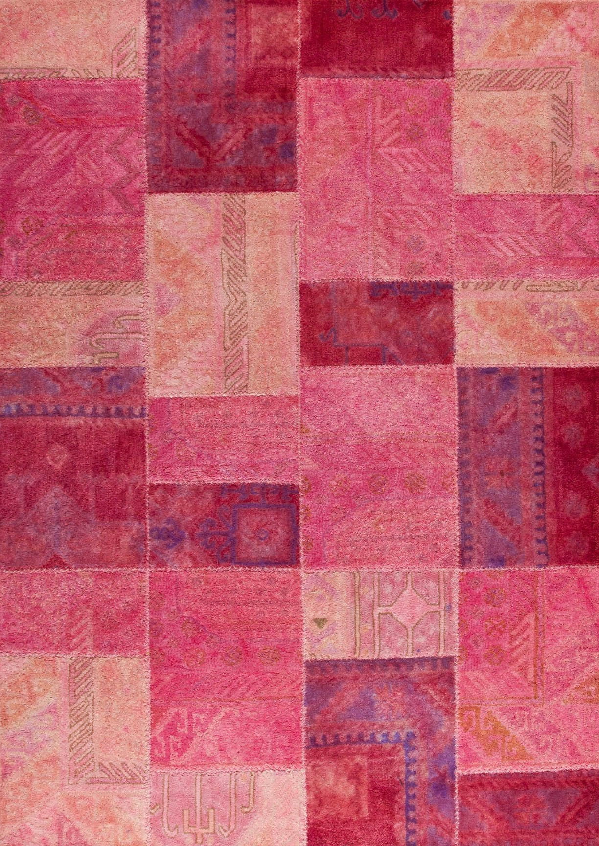 Vintage Luxury Traditional patchwork Tufted Geometric Sartaj Pink Area Rug Carpet - Mat Living